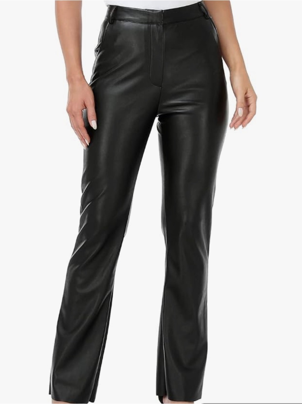 Black high-rise faux leather straight leg pants